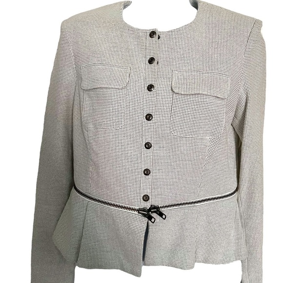 Cabi - Black/White Checkered Button Blazer with Zipper Detail - Picture 1 of 4